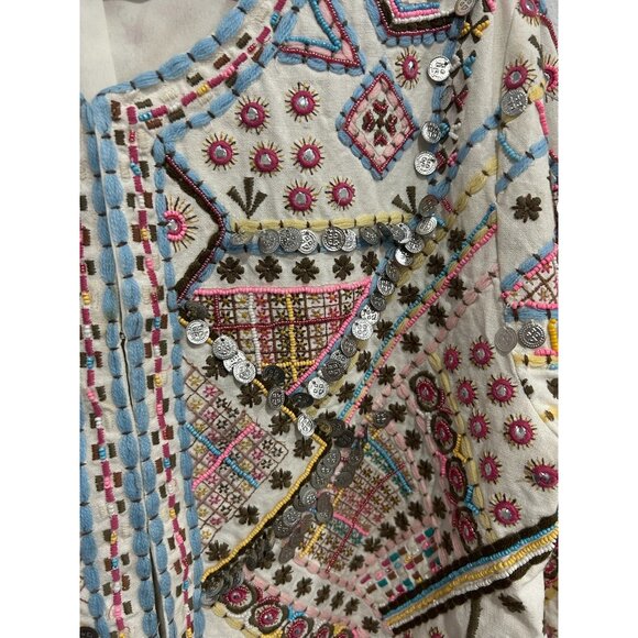 Indigo Moon Embroidered Ruffle Jacket Multicolor Sz XL Embellished Beaded Artsy - Picture 5 of 10